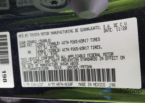 2021 Toyota Tacoma Trd Sport из США, поврежденный, VIN 3TYCZ5AN4MT015280